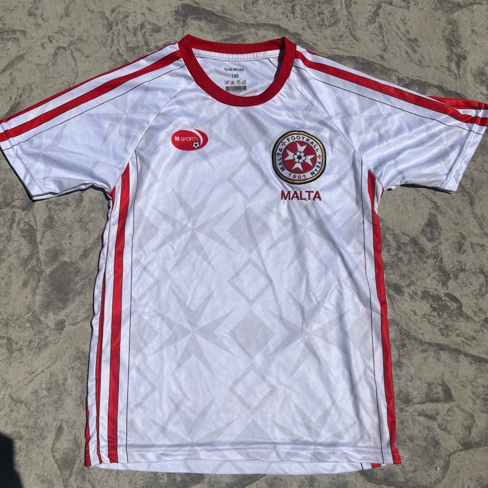 White and Red Malta Soccer Jersey